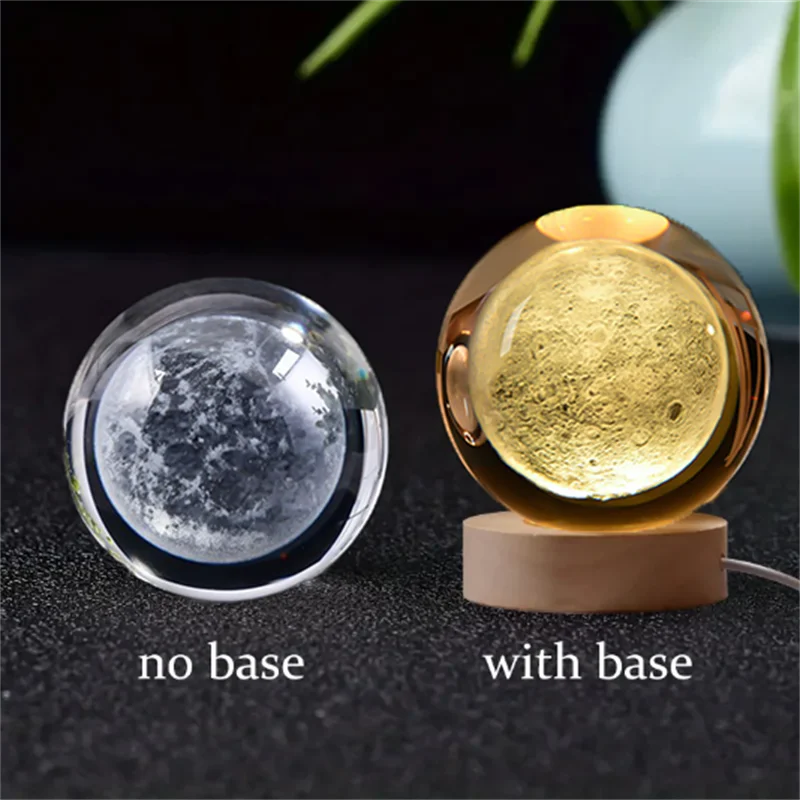 6cm 3D Crystal ball with and without base, laser engraved solar system globe.
