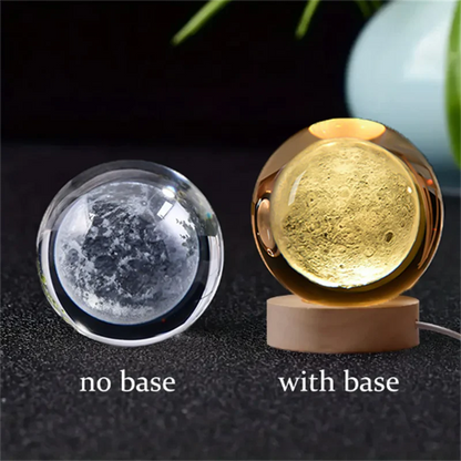 6cm 3D Crystal ball with and without base, laser engraved solar system globe.